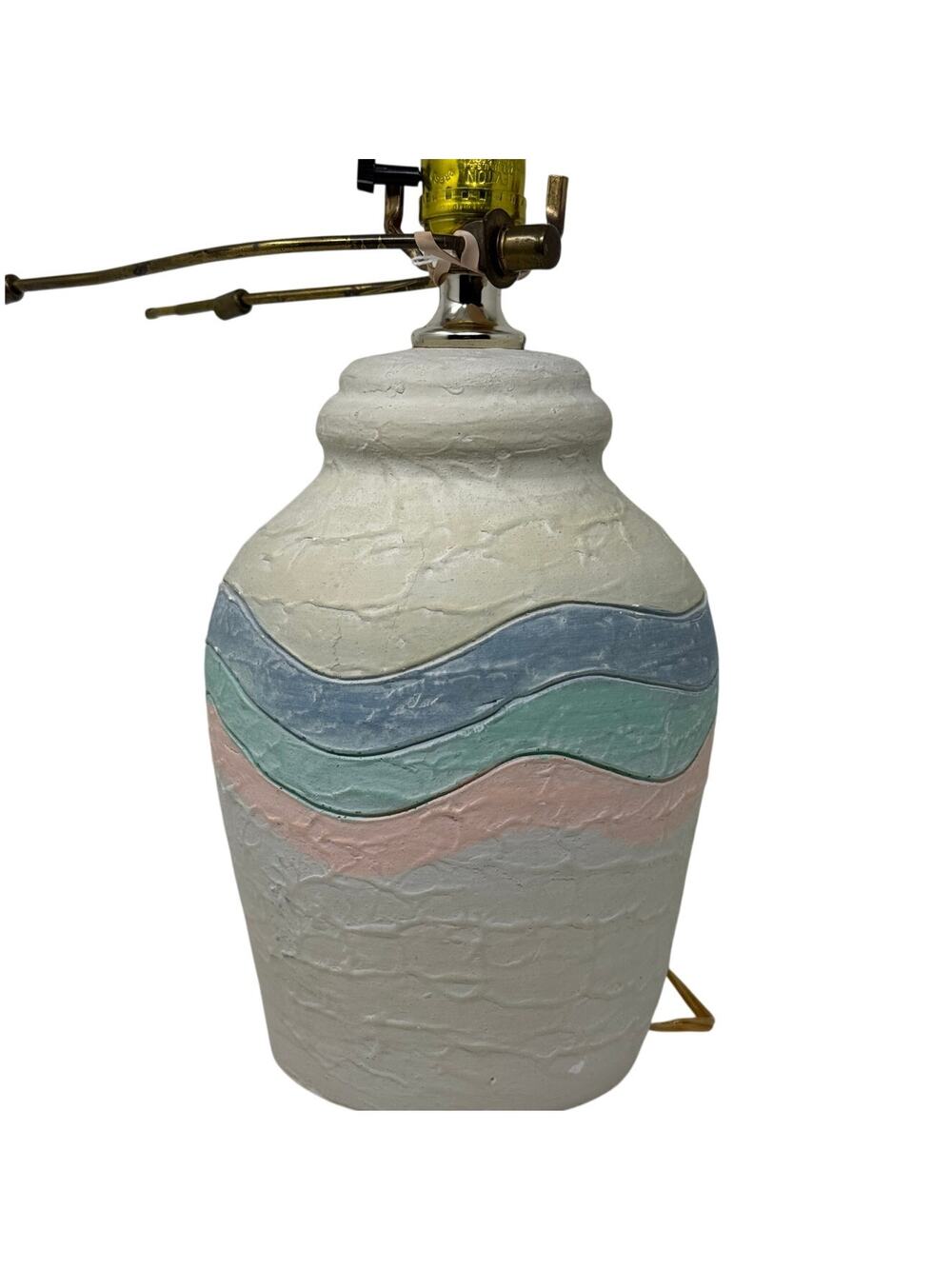 Vintage 90s Elite Plaster Table Lamp Pastel Wave Blue Green Peach Retro